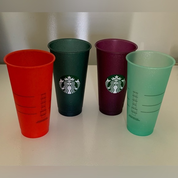 Starbucks set of 4 reusable 2020 Holiday Sparkle Iced cold drinking Cups Only - Picture 2 of 10